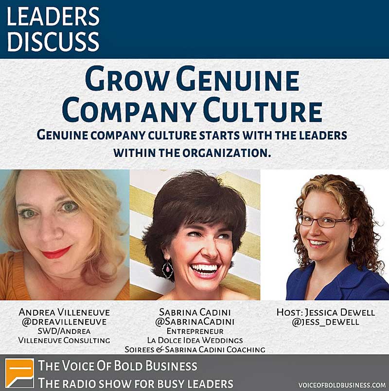 sabrina cadini interviewed by Jessica Dewell on the voice of bold business podcast together with andrea villeneuve about company culture